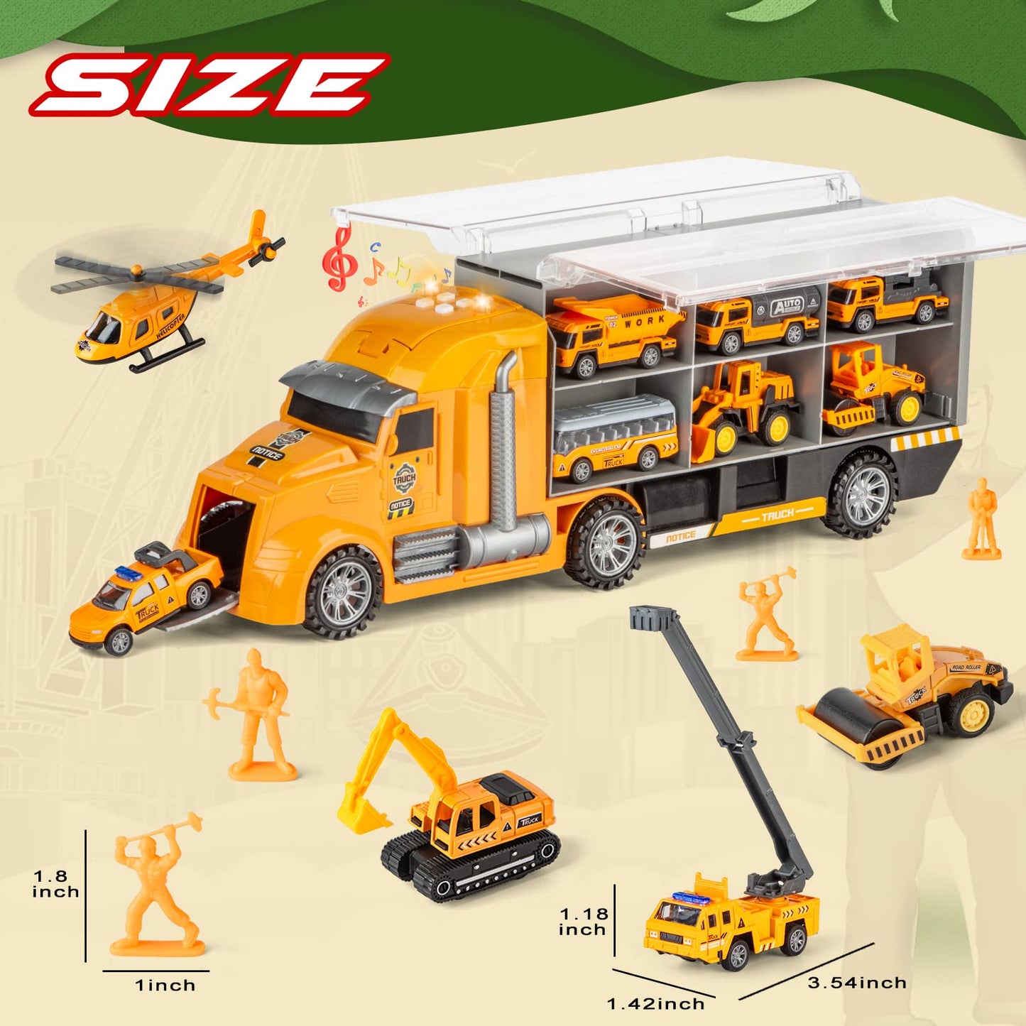 LerBao 25-in-1 Die-Cast Pull-Back Construction Trucks – Lights & Sounds (Ages 3-7)