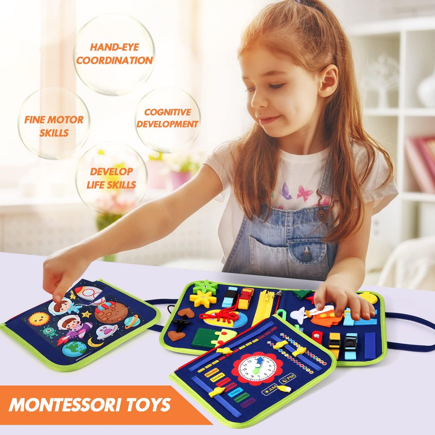 Lercaii Toddler Busy Board Book – Montessori Sensory Board for 1–4 Years