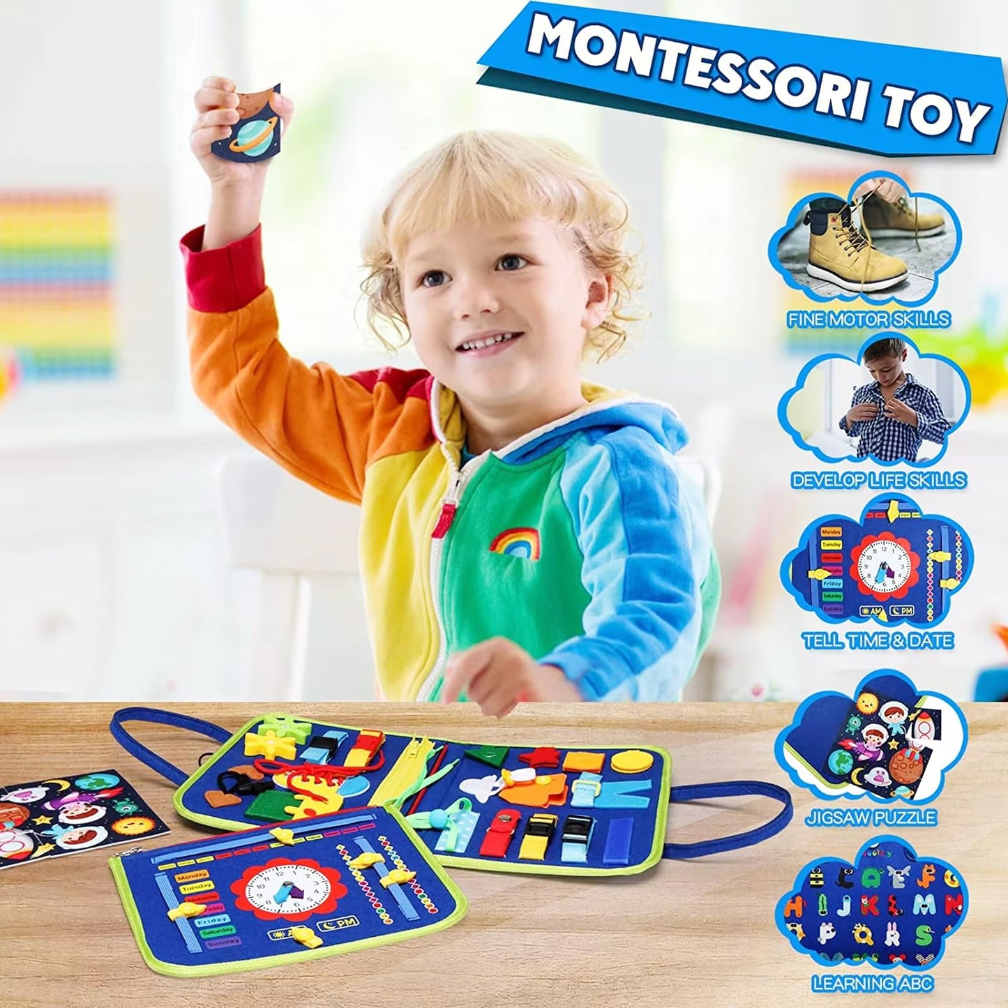 Lercaii Toddler Busy Board Book – Montessori Sensory Board for 1–4 Years