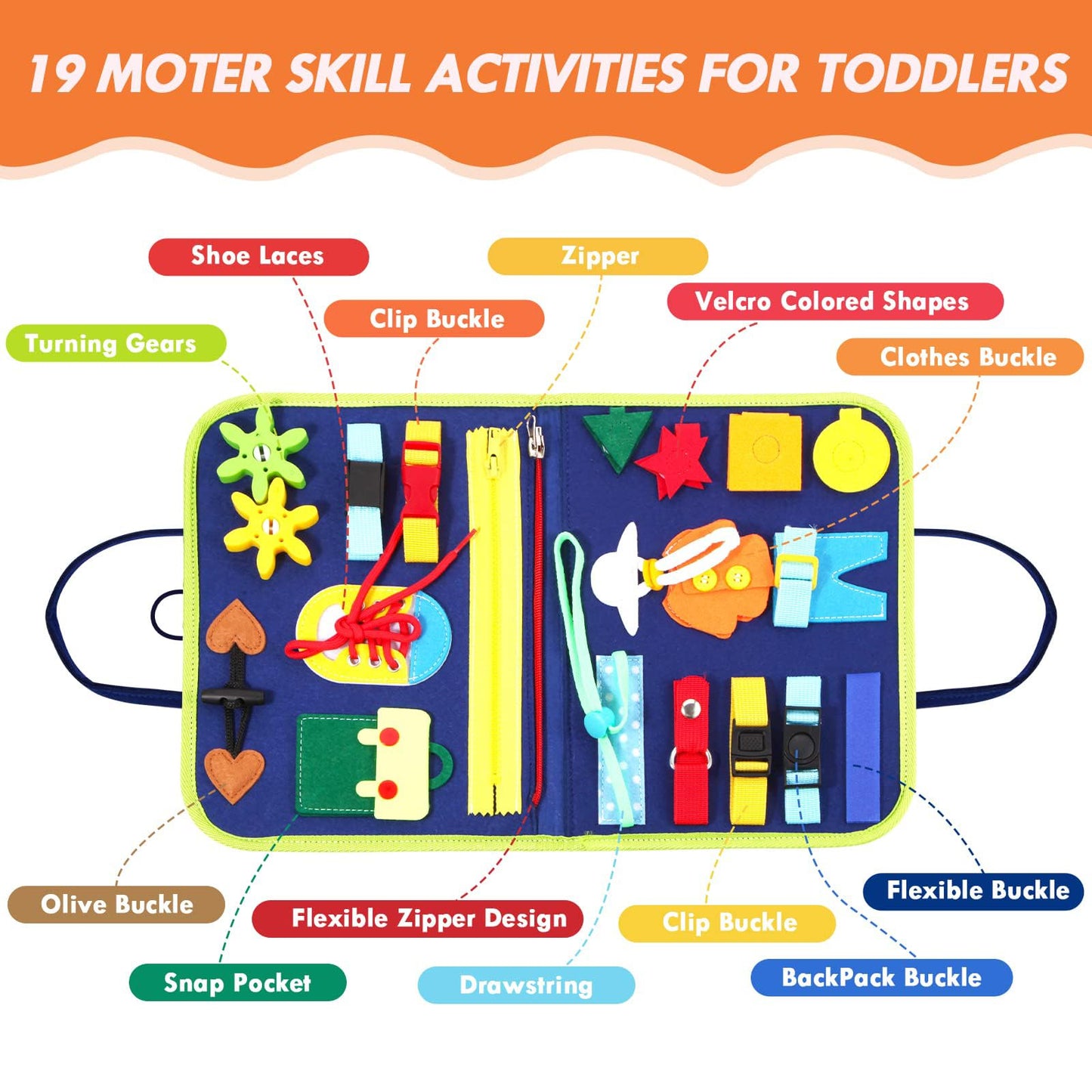 Lercaii Toddler Busy Board Book – Montessori Sensory Board for 1–4 Years