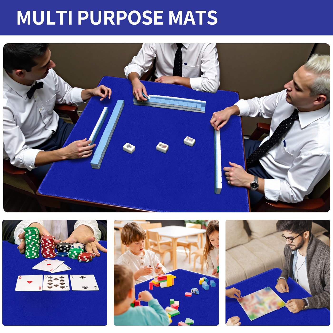 LERYG Square Large Tabletop Game Playmat 120x120cm – Blue, Waterproof, Anti-Slip, 2mm