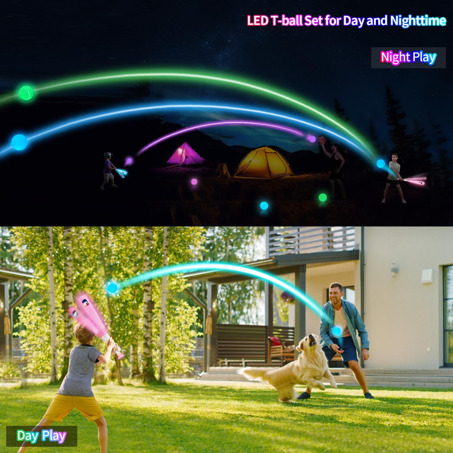 Leshein T Ball Set | Glow-in-the-Dark LED Baseball Toy for Kids 3-8