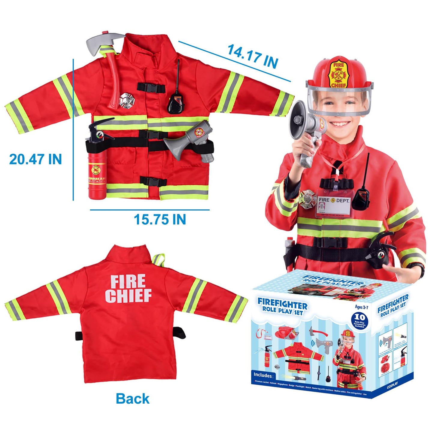 Lesheng space Firefighter Costume for Kids | Role Play Outfit with Working Megaphone