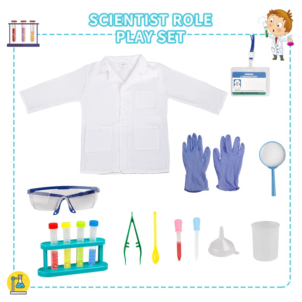 Lesheng space Scientist Costume for Kids – Lab Coat & 15-Piece STEM Experiment Kit for Ages 4–8