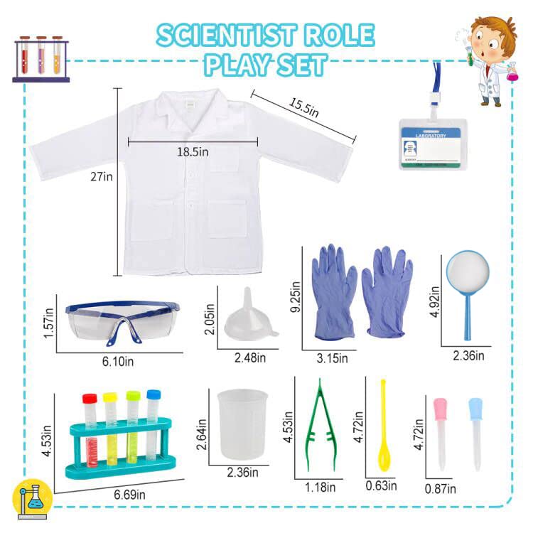 Lesheng space Scientist Costume for Kids – Lab Coat & 15-Piece STEM Experiment Kit for Ages 4–8