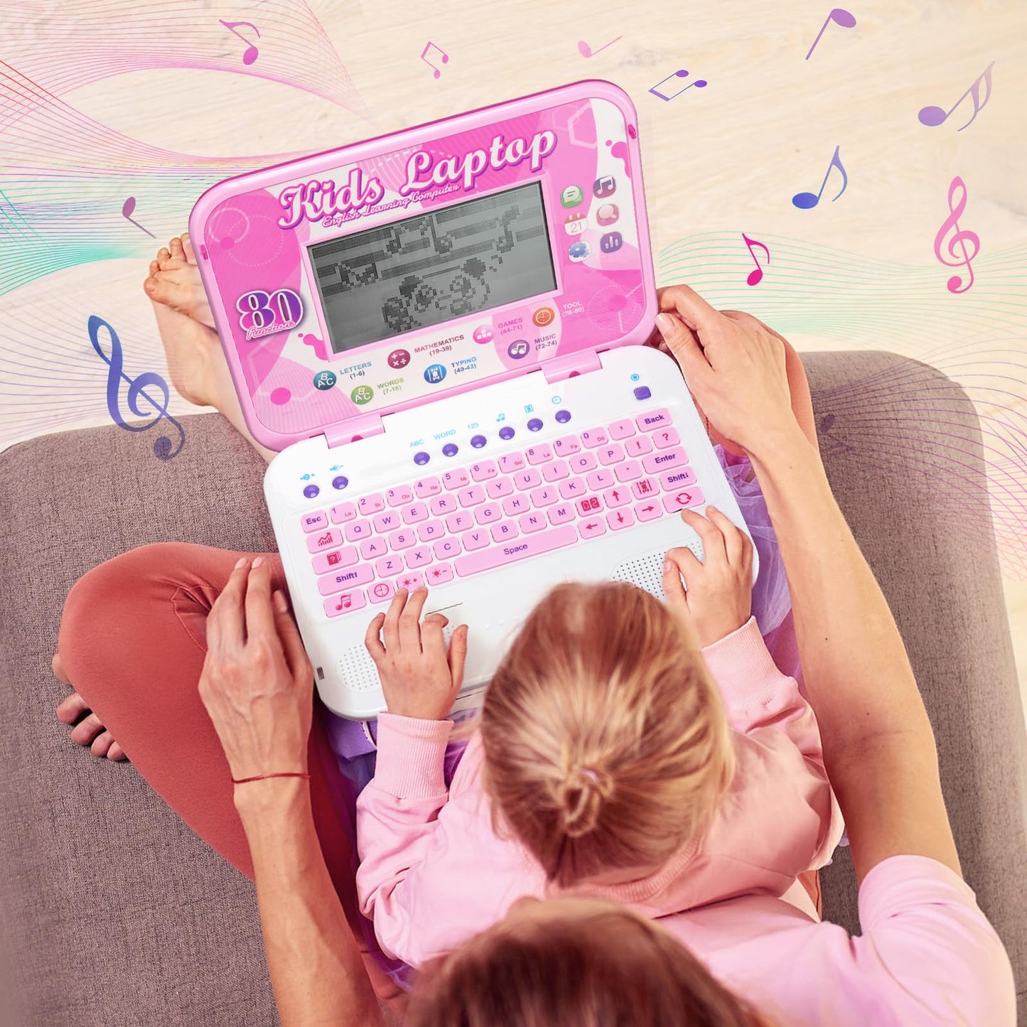 LESHITIAN Kids Laptop – 80 Learning Modes, 7-Inch Screen, Educational Laptop for Kids 5+