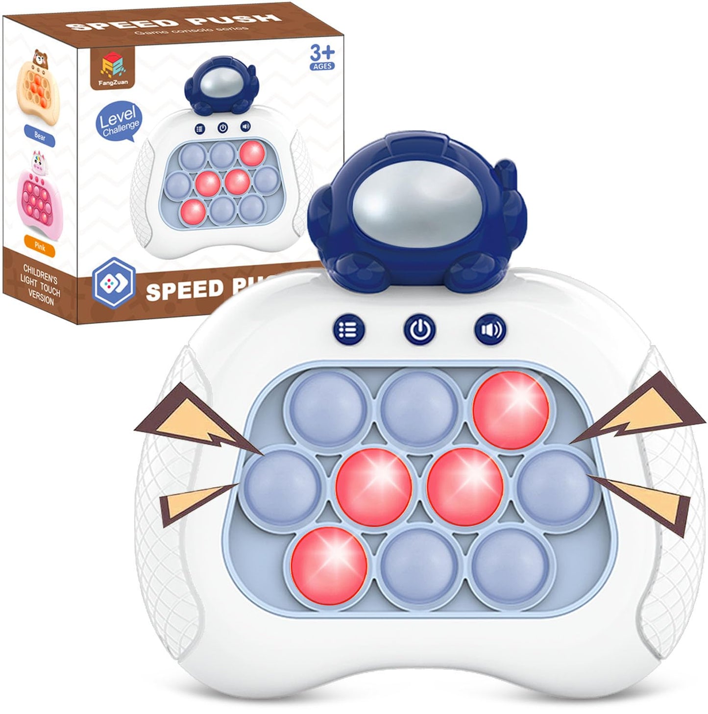 Lesipee Fast Push Game — Blue Astronaut Handheld Fidget Console | Light-Up Puzzle Toy for Ages 3–12