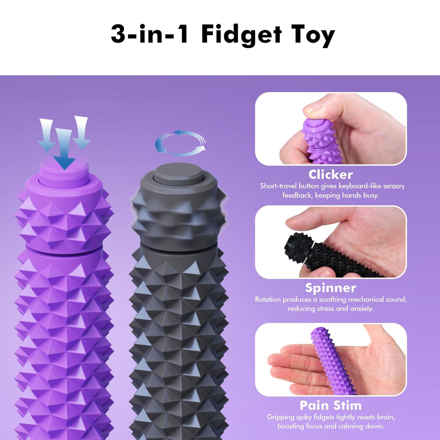 LESONG 3-in-1 Fidget Toys – Spinner, Clicker & Pain Stim (2 Pack)