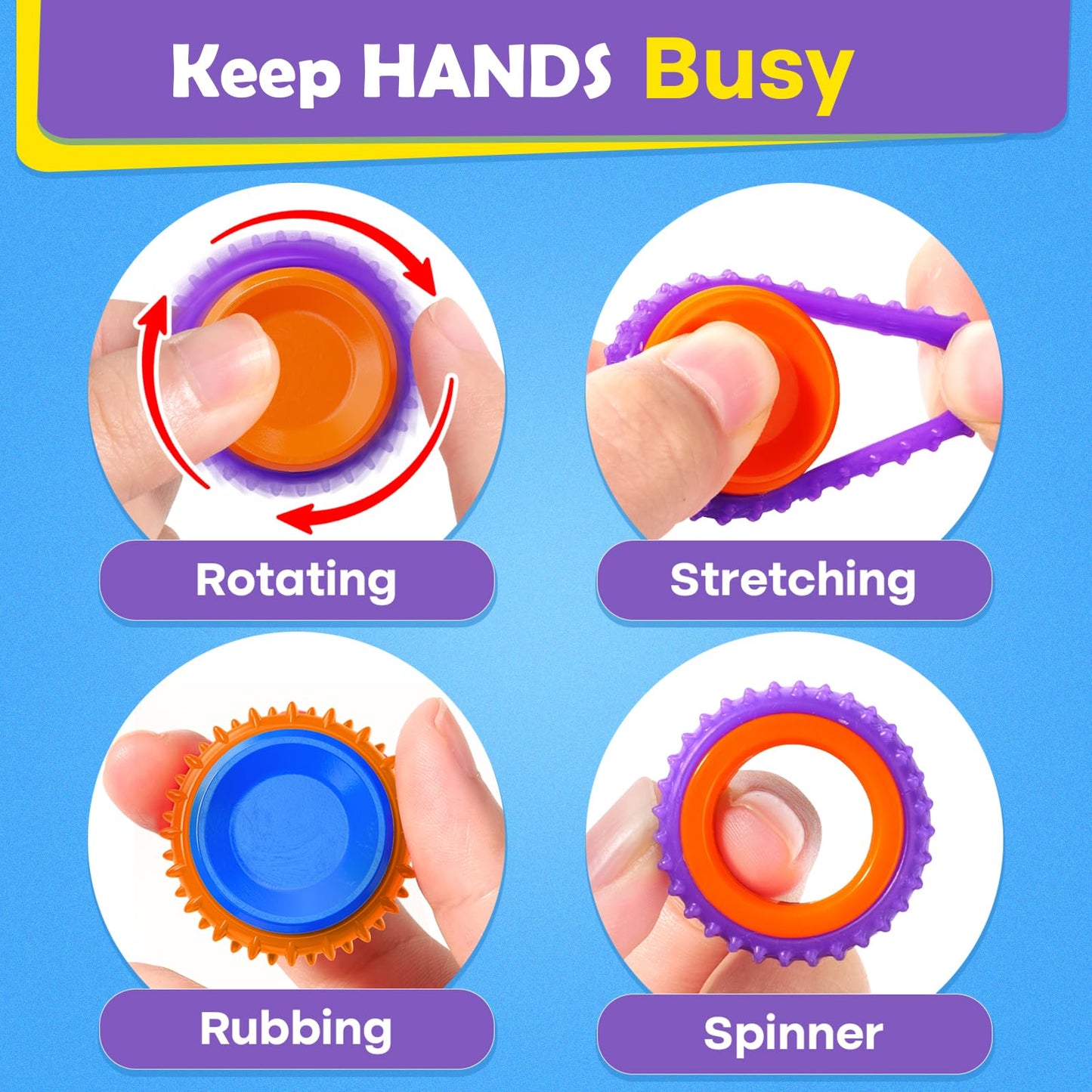 LESONG Fidget Sensory Toys - 18-Pack Textured Finger Spinners for Kids, Quiet & Classroom-Friendly