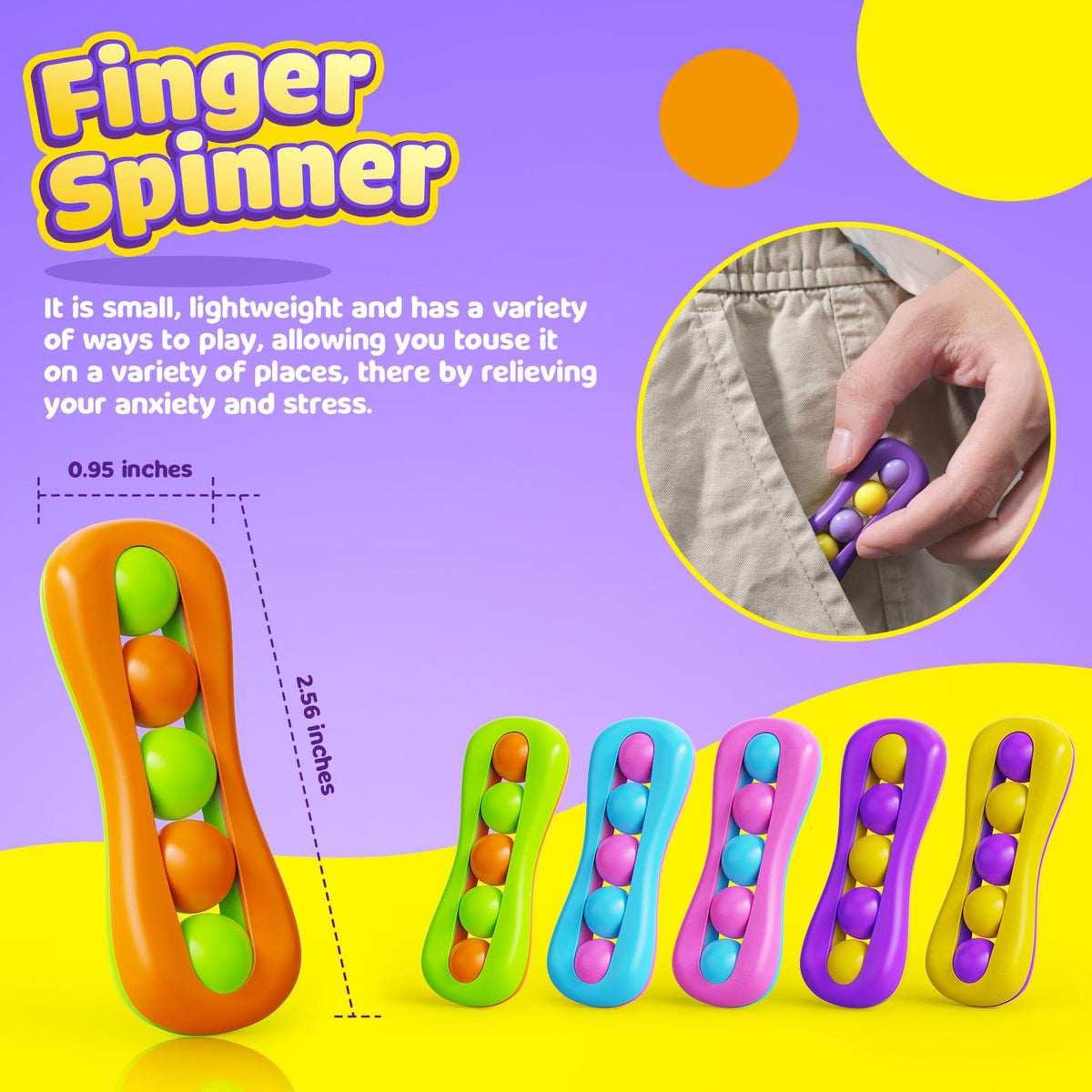 LESONG Fidget Toys 6-Pack: Colorful Finger Spinners for Focus, Stress Relief, ADHD & Autism Support