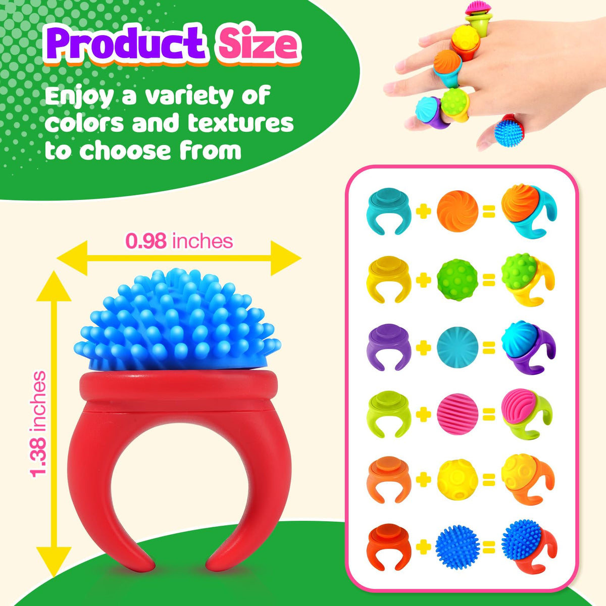 LESONG Fidget Rings 18-Pack: Textured Spinner Toys for Anxiety Relief and Focus
