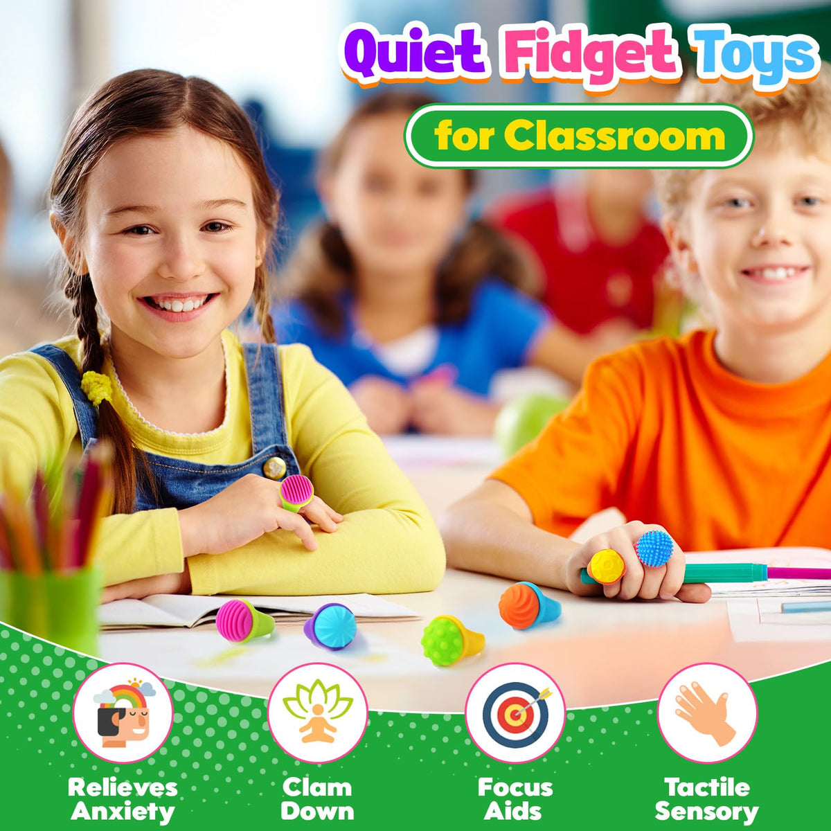 LESONG Fidget Rings 18-Pack: Textured Spinner Toys for Anxiety Relief and Focus