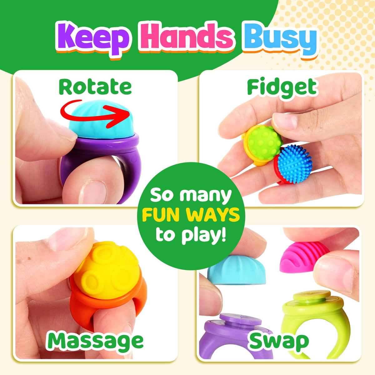 LESONG Fidget Rings 18-Pack: Textured Spinner Toys for Anxiety Relief and Focus