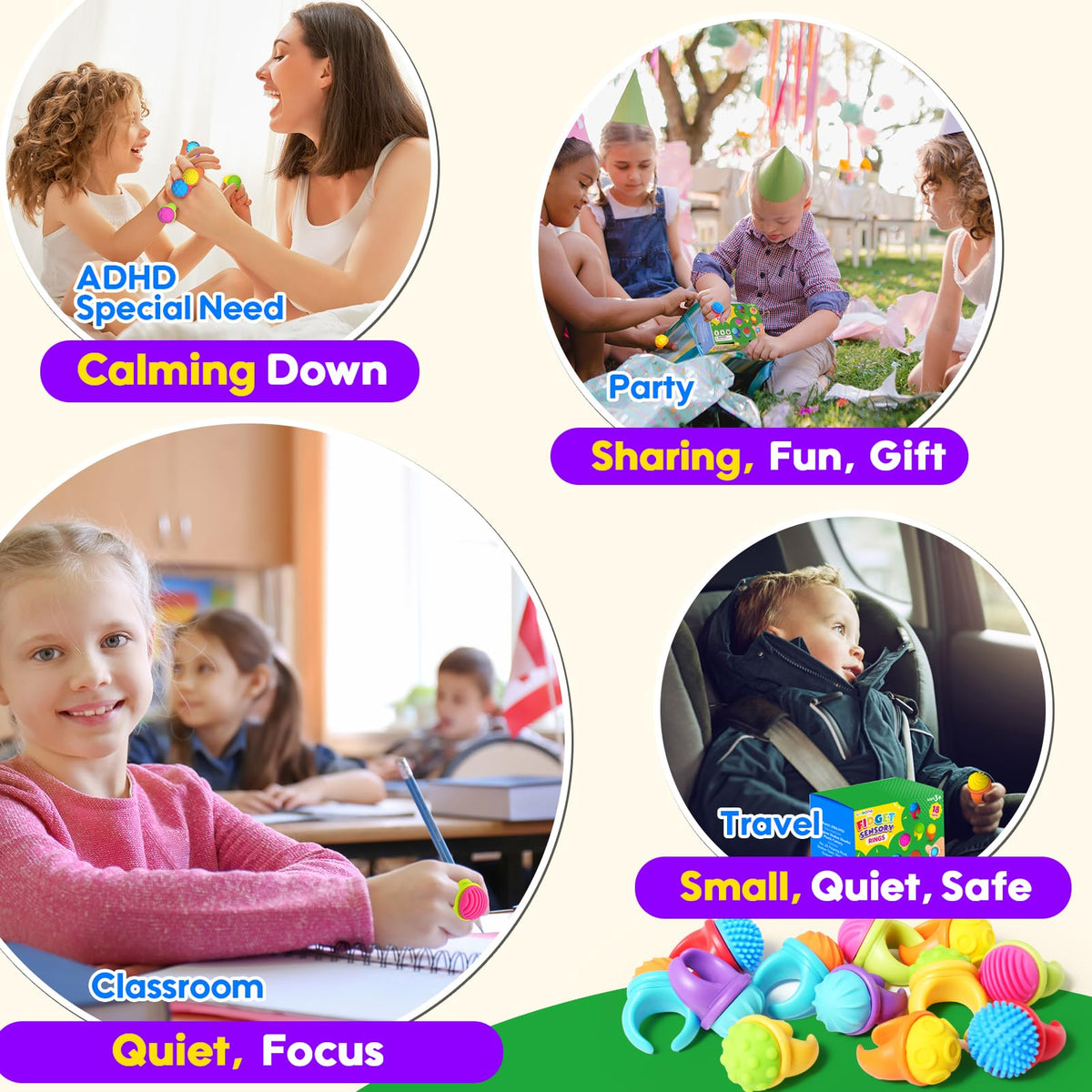 LESONG Fidget Rings 18-Pack: Textured Spinner Toys for Anxiety Relief and Focus