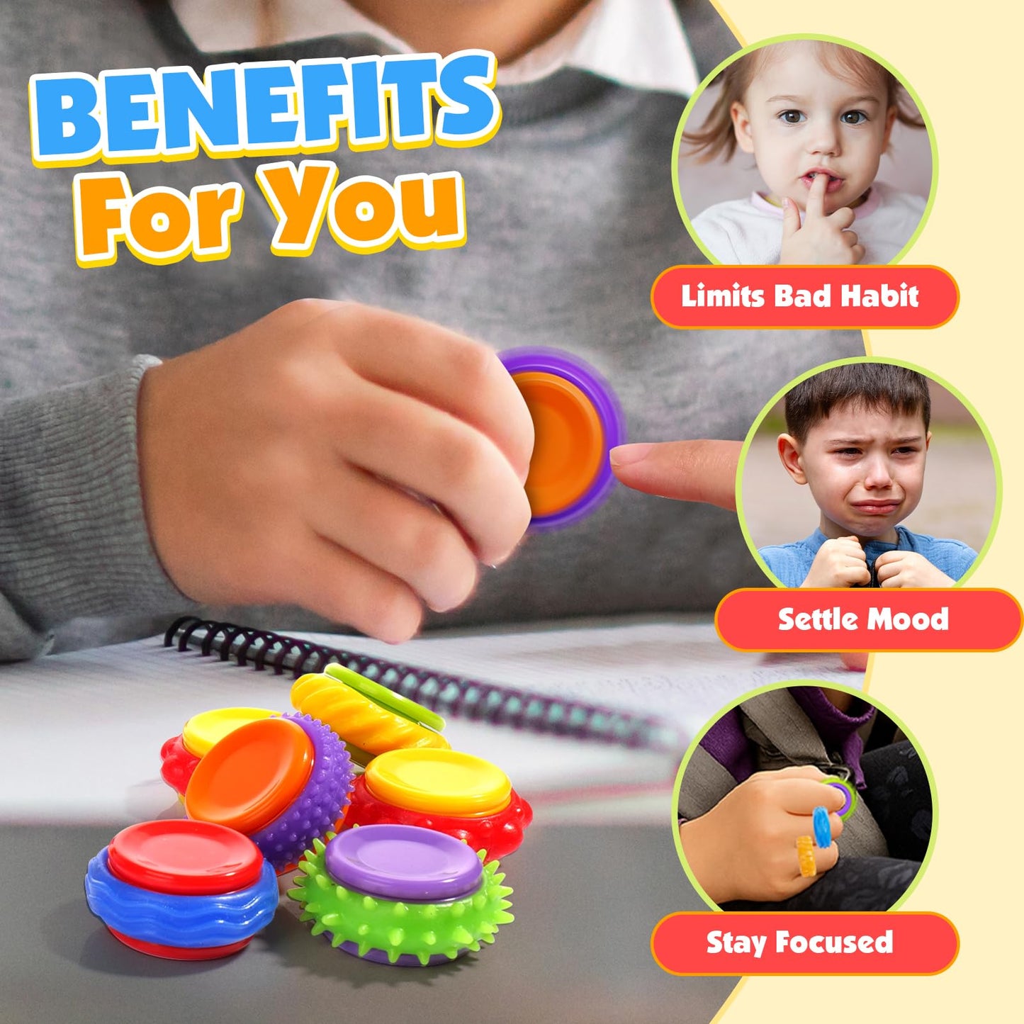 LESONG Fidget Sensory Toys – 36 Pack Textured Finger Spinners for Calm & Focus