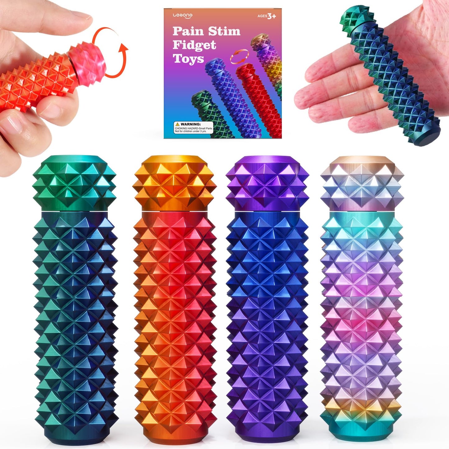 LESONG Fidget Spiky Spinner 4-Pack — Pain Stim Fidget Toys for Focus & Calm
