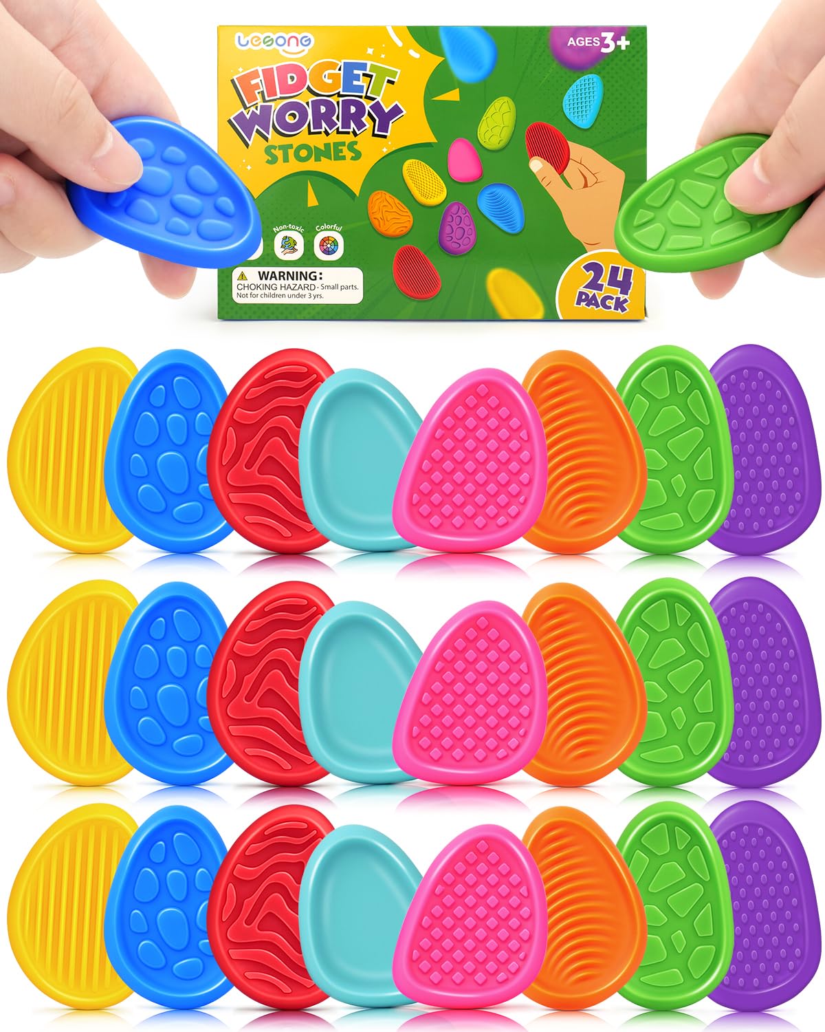 LESONG Fidget Toys: Sensory Stone 24 Pack – Quiet Worry Stones for Kids & Adults