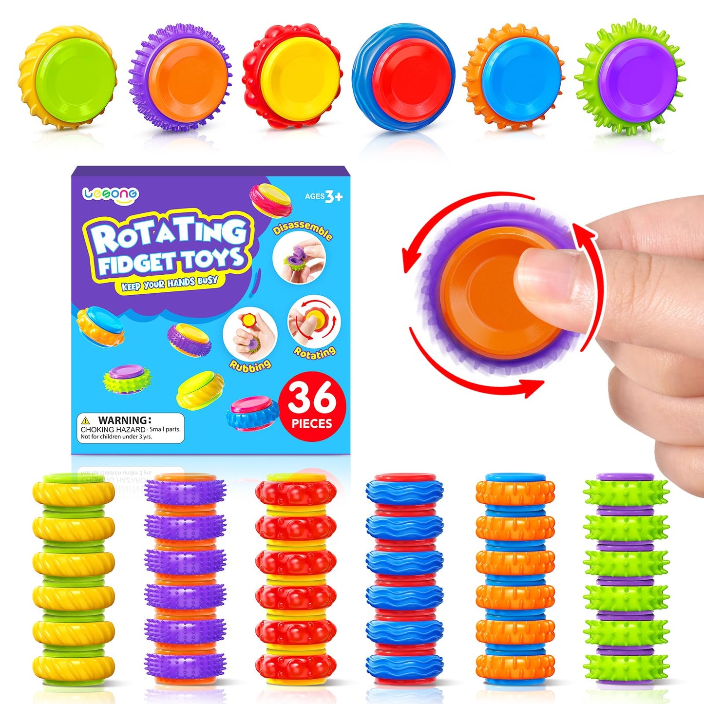 LESONG Fidget Sensory Toys – 36 Pack Textured Finger Spinners for Calm & Focus