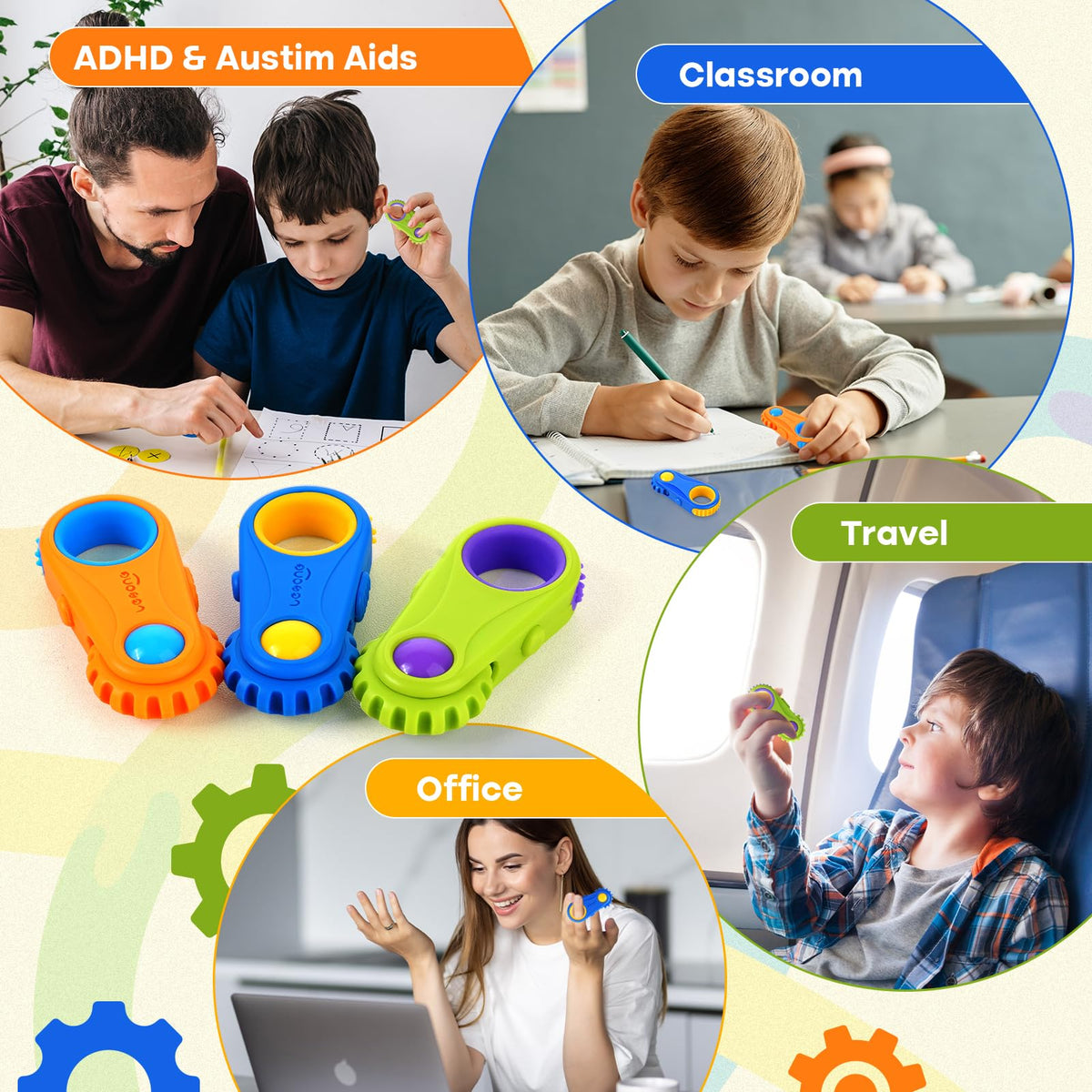 LESONG Fidget Toys 3-Pack: 5-in-1 Sensory Fidgets for Kids, ADHD & Autism – Calming Classrooms & Travel