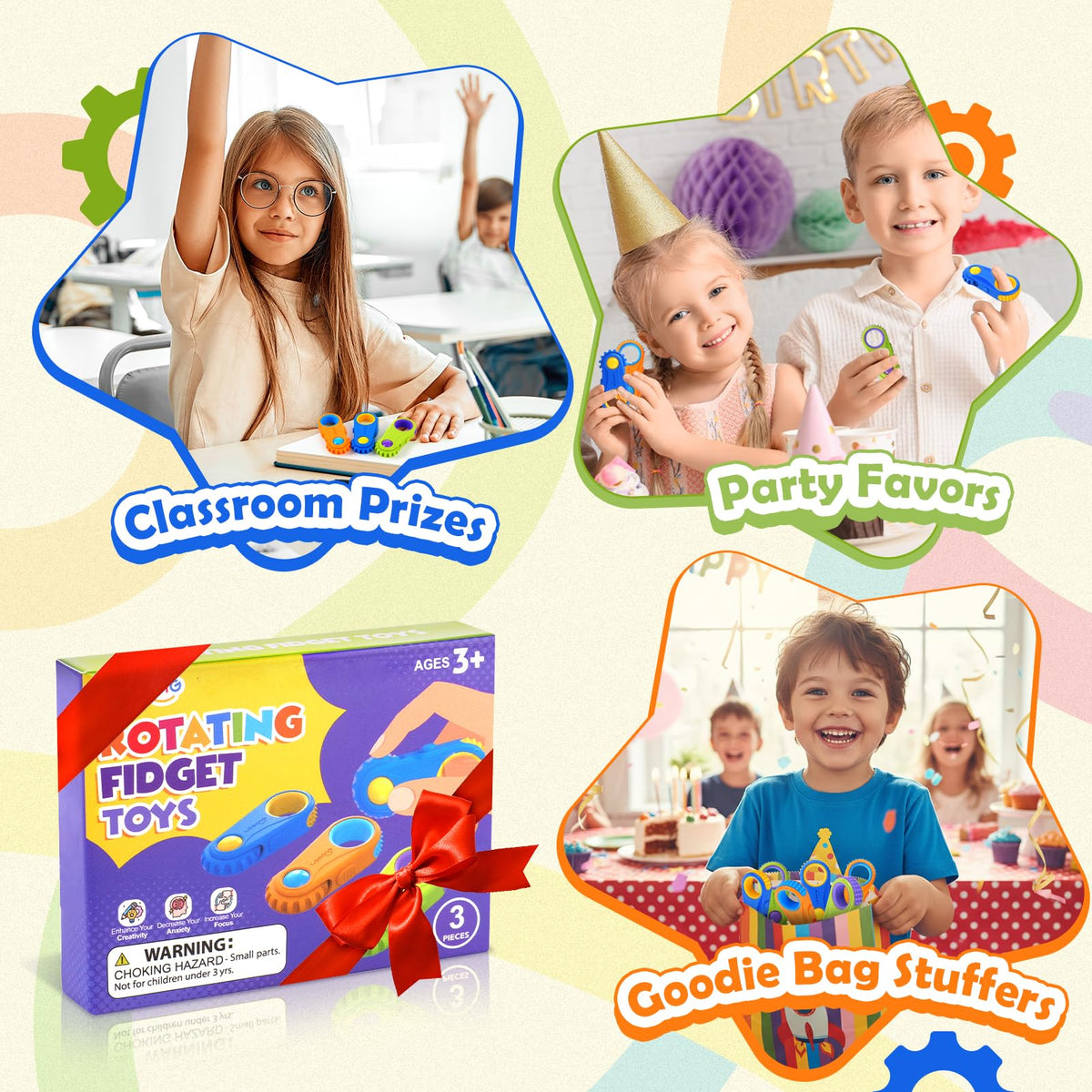 LESONG Fidget Toys 3-Pack: 5-in-1 Sensory Fidgets for Kids, ADHD & Autism – Calming Classrooms & Travel
