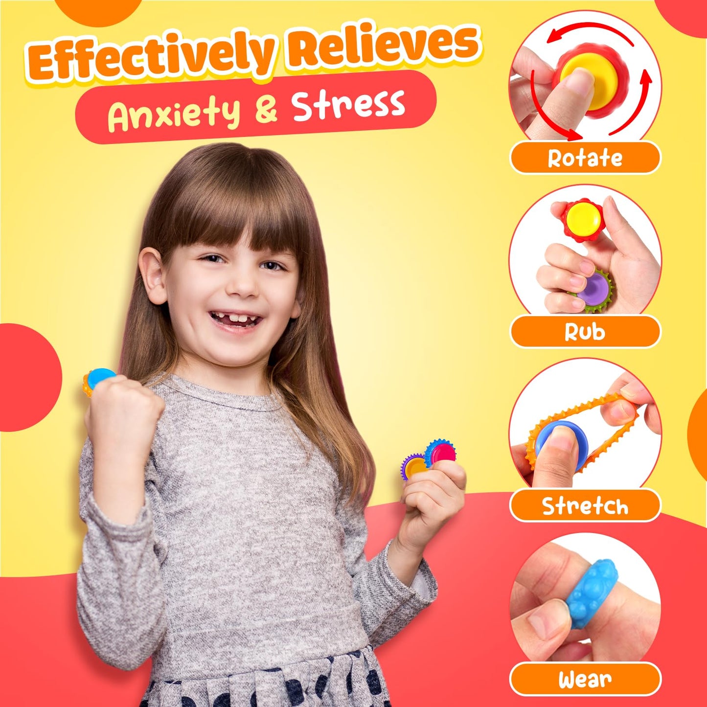 LESONG 9-Pack Fidget Sensory Toys for Kids – Quiet Textured Finger Spinners