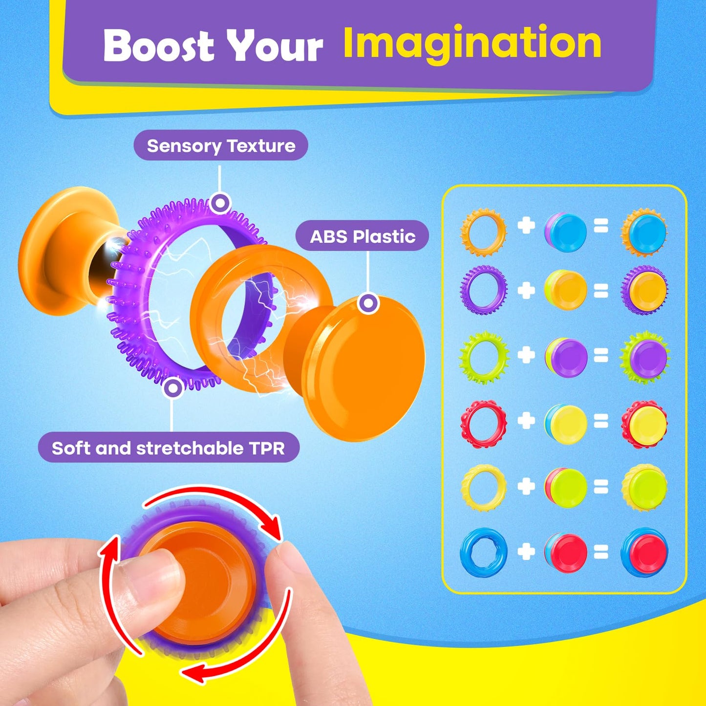 LESONG Fidget Sensory Toys - 18-Pack Textured Finger Spinners for Kids, Quiet & Classroom-Friendly