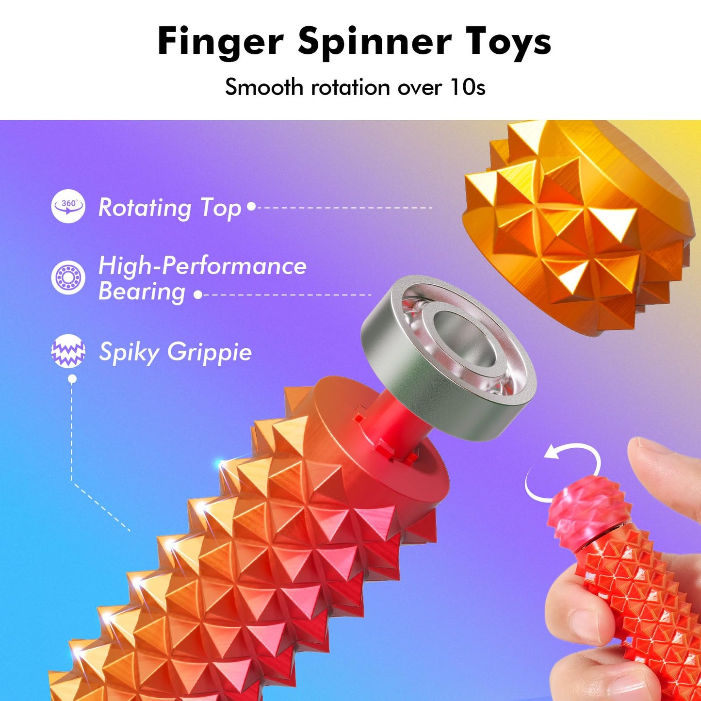 LESONG Fidget Spiky Spinner 4-Pack — Pain Stim Fidget Toys for Focus & Calm