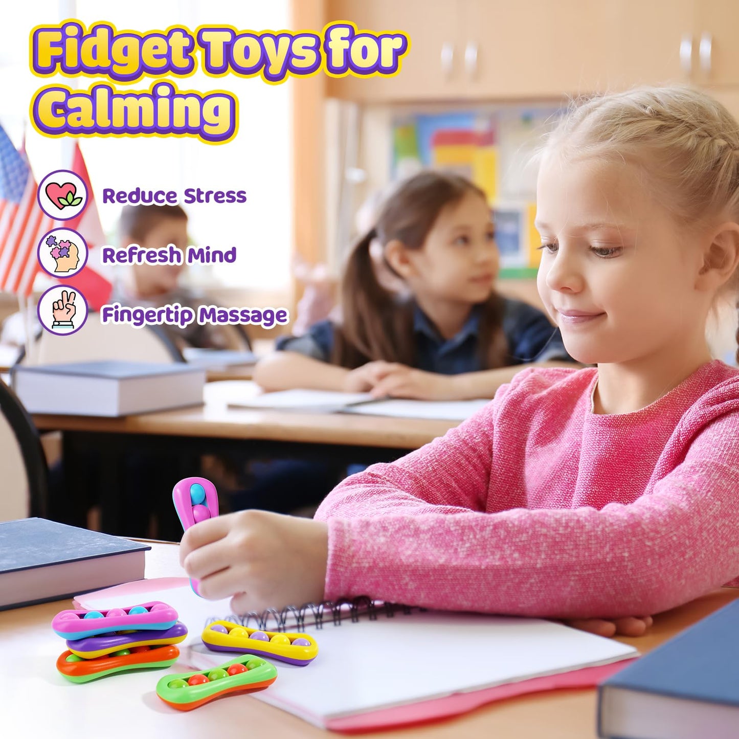 LESONG Fidget Toys 6-Pack: Colorful Finger Spinners for Focus, Stress Relief, ADHD & Autism Support