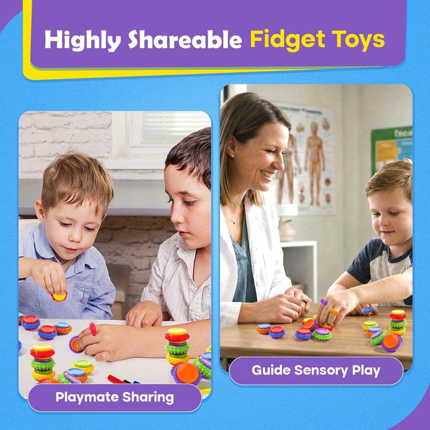 LESONG Fidget Sensory Toys - 18-Pack Textured Finger Spinners for Kids, Quiet & Classroom-Friendly