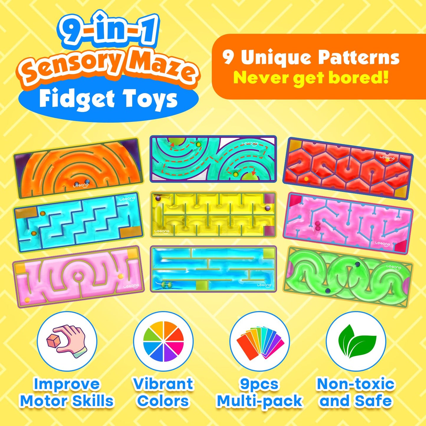 LESONG 9-Pack Sensory Fidget Toys – Silent Gel Mazes for Focus, Calm & Classroom Fun