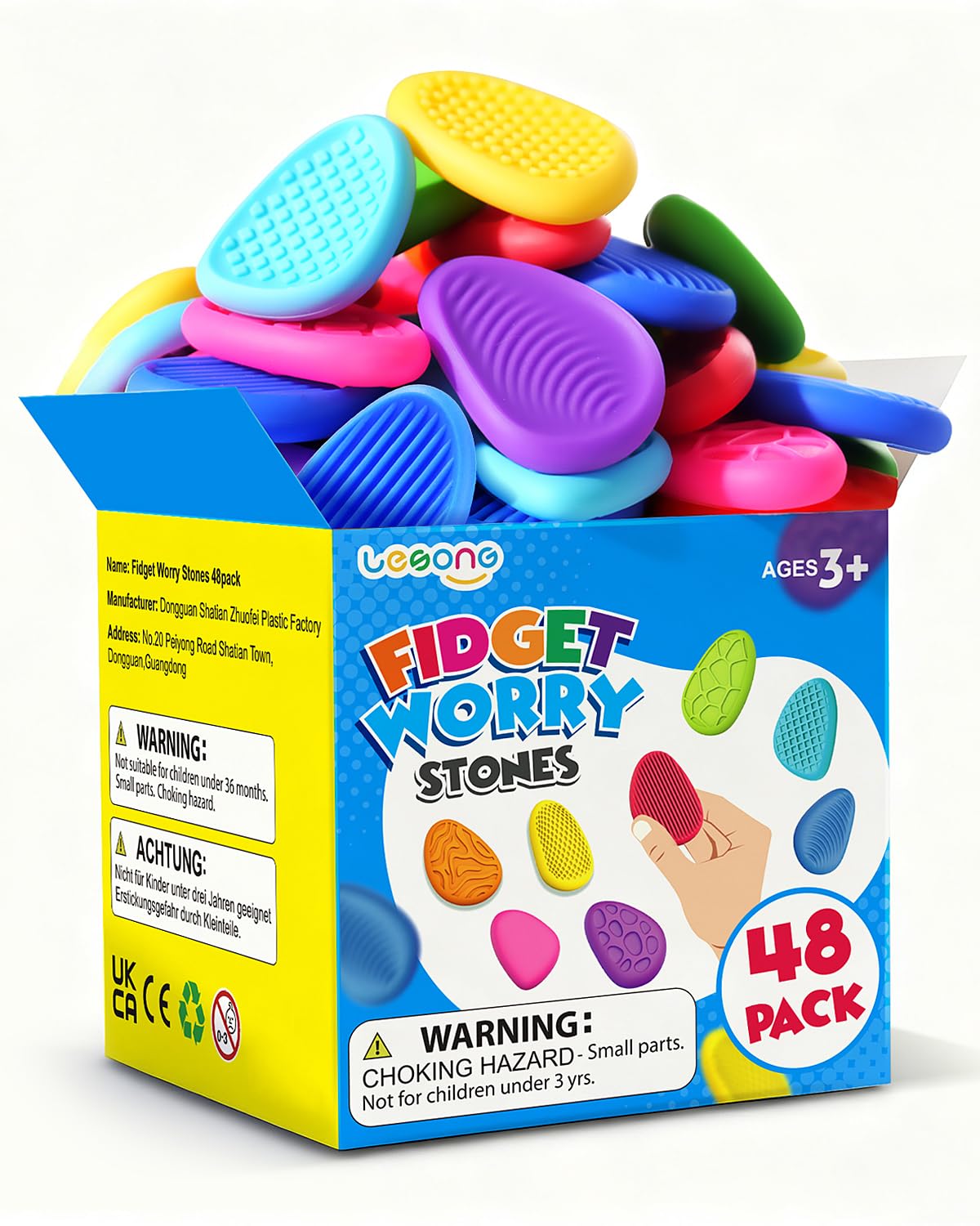 LESONG Fidget Toys Sensory Stone — 48-Pack Textured Worry Stones for Calm, Focus, and Classroom Fun