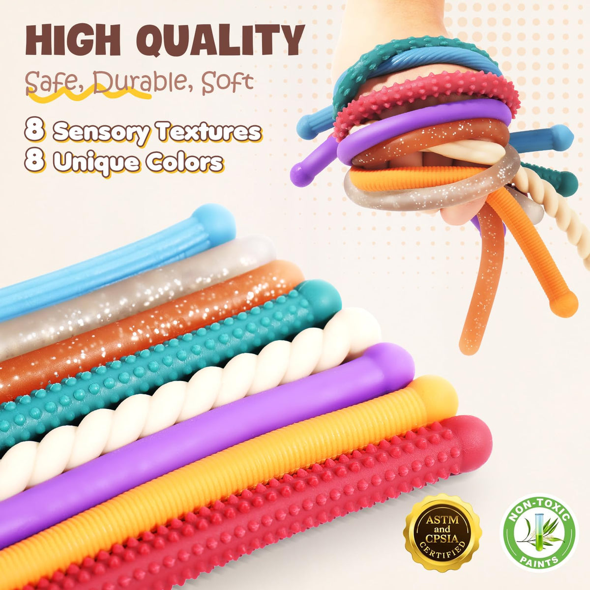 LESONG Fidget Textured Stretchy Strings – Quiet, Durable Sensory Toys for Kids & Adults