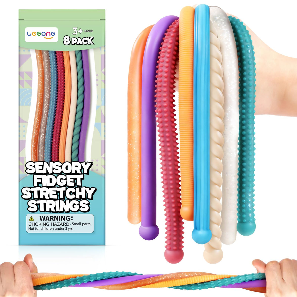 LESONG Fidget Textured Stretchy Strings – Quiet, Durable Sensory Toys for Kids & Adults