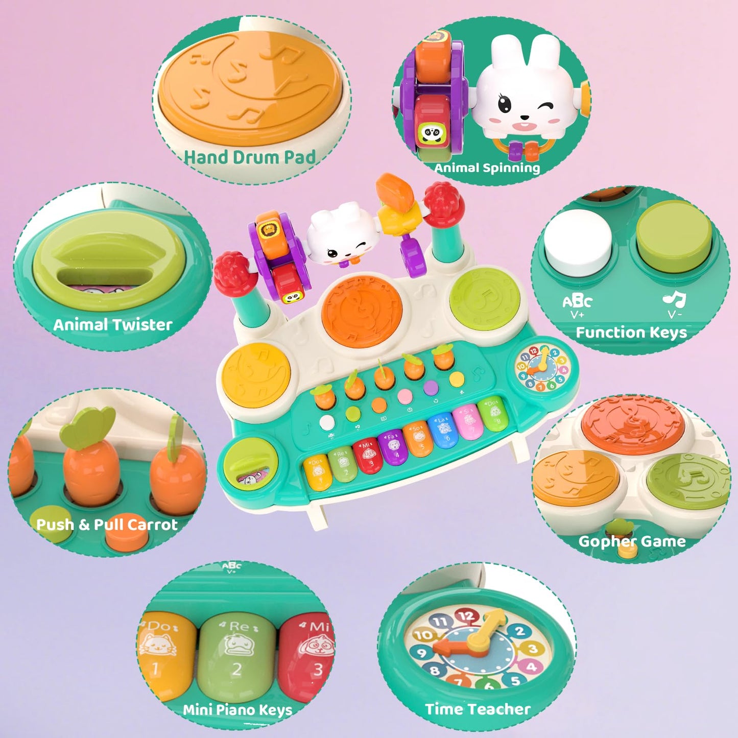 LESSETI 20-in-1 Baby Musical Toys – Interactive Piano & Drum Set for Ages 6–18 Months