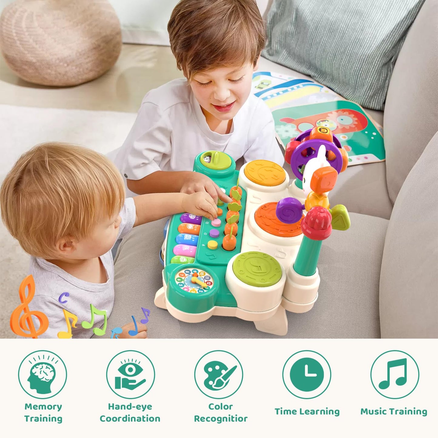LESSETI 20-in-1 Baby Musical Toys – Interactive Piano & Drum Set for Ages 6–18 Months