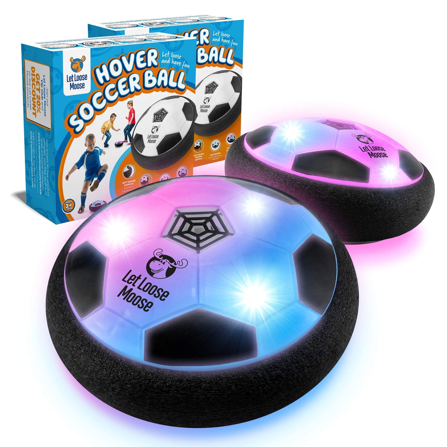 Let Loose Moose Hover Soccer Ball – LED Indoor 2-Pack Glow Football Toys for Kids