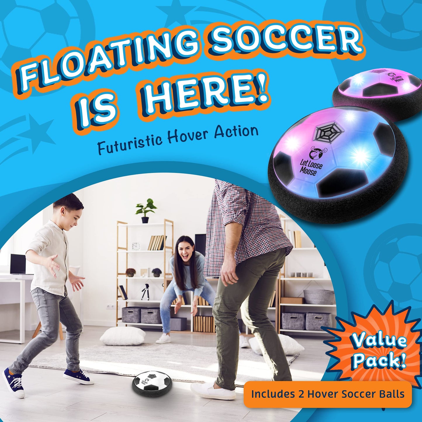 Let Loose Moose Hover Soccer Ball – LED Indoor 2-Pack Glow Football Toys for Kids