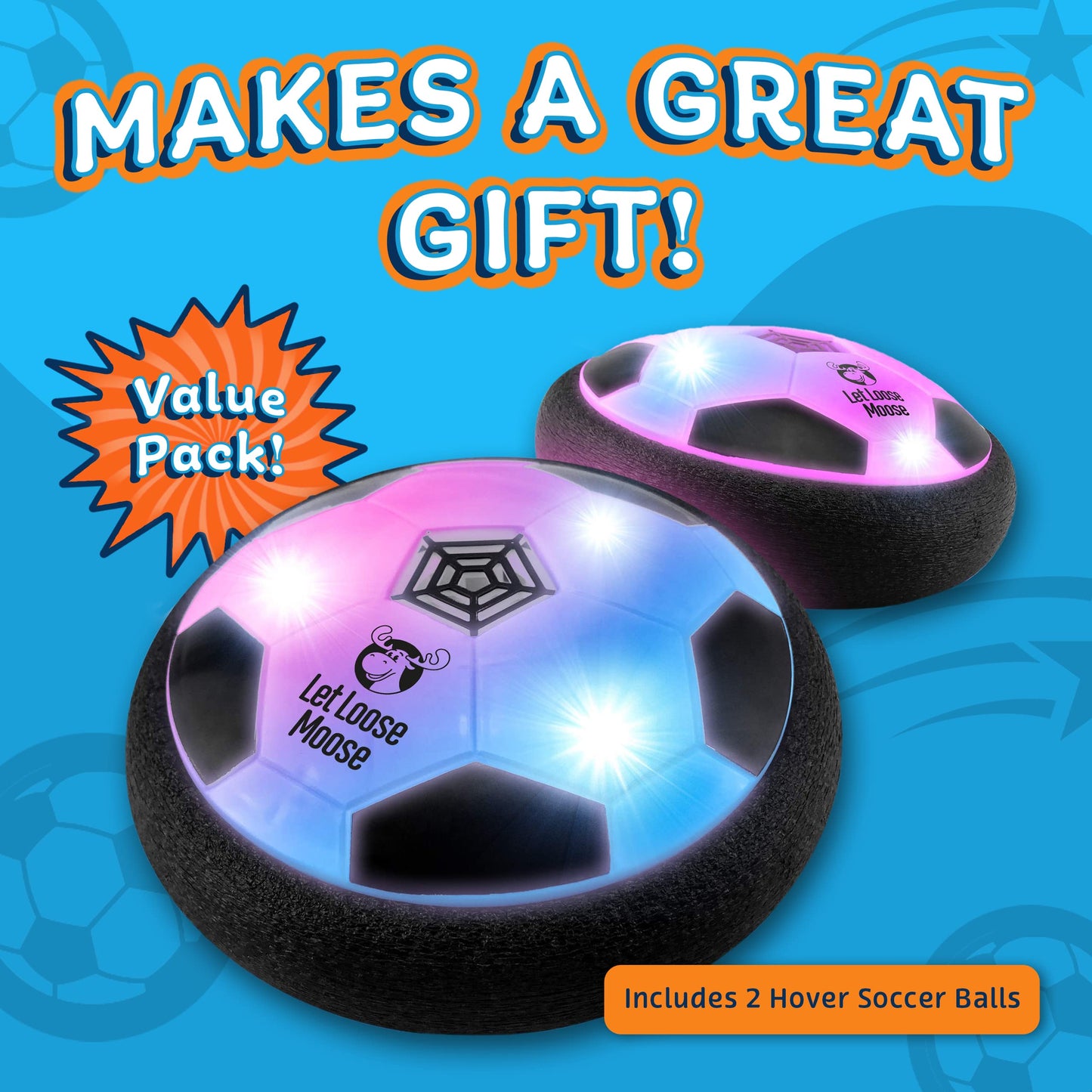 Let Loose Moose Hover Soccer Ball – LED Indoor 2-Pack Glow Football Toys for Kids