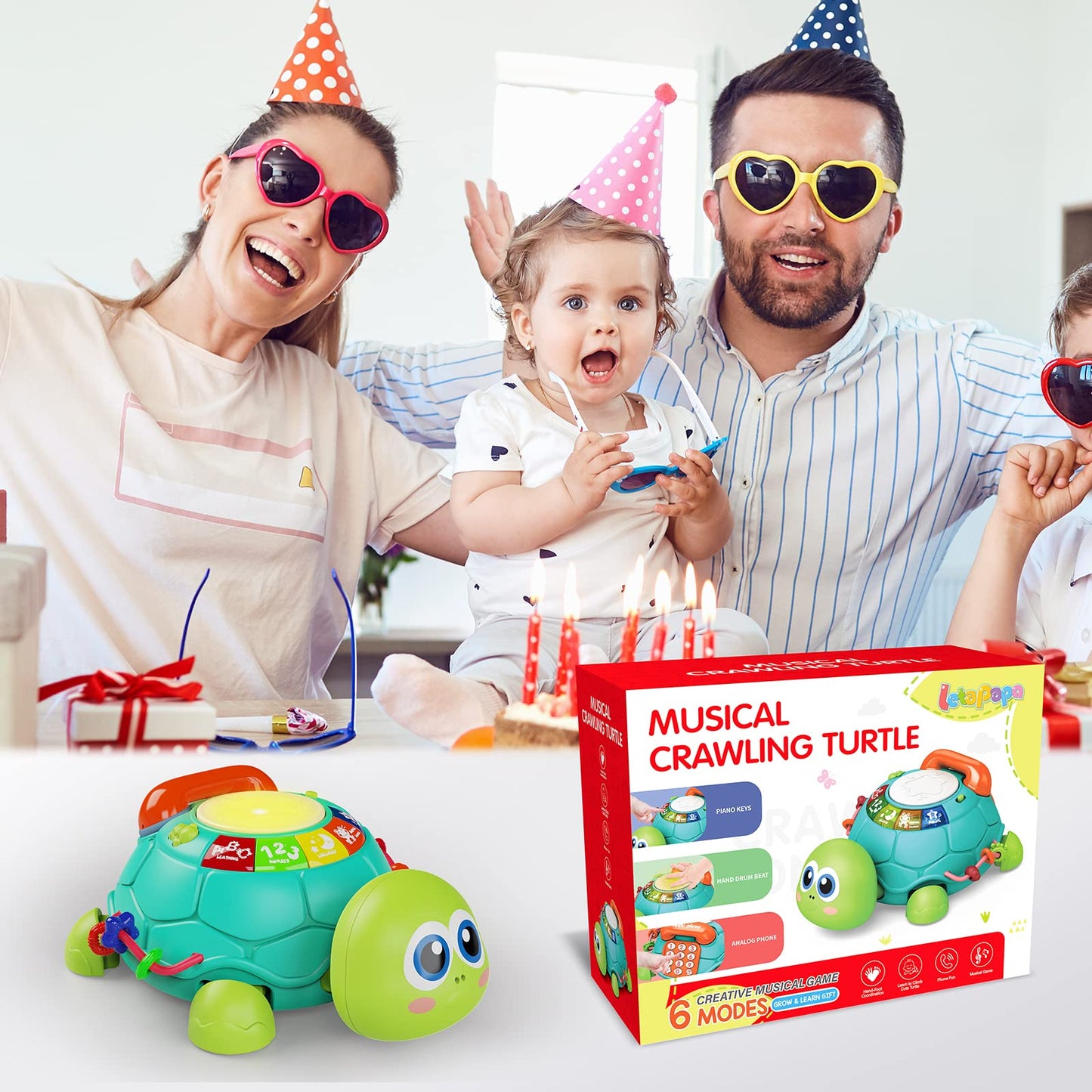 Letapapa Baby Toys 6-12M | Musical Turtle Crawling Toy with Lights & Sounds