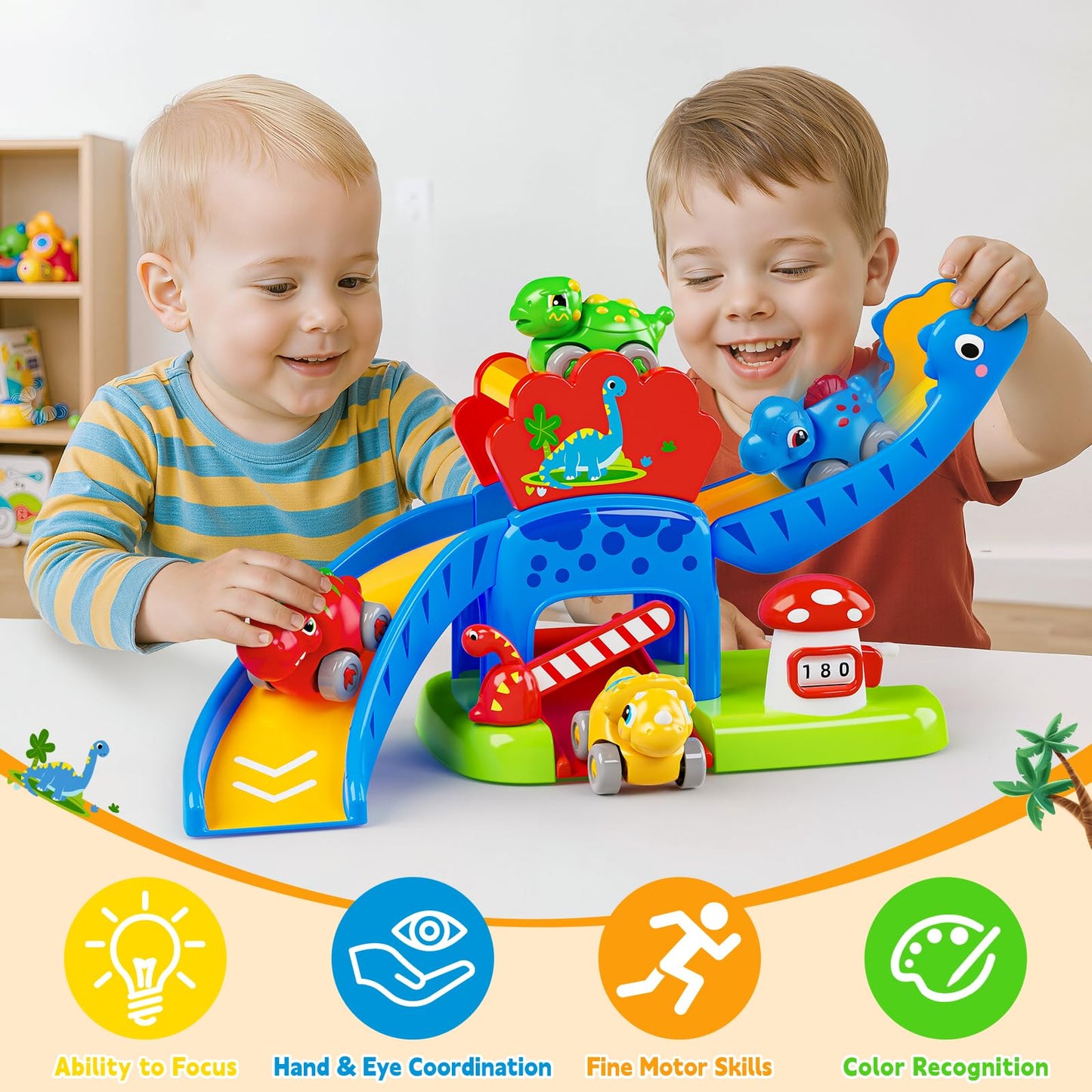 Letapapa Toddler Dinosaur Slide Toy with 4 Cars – 12–18 Months