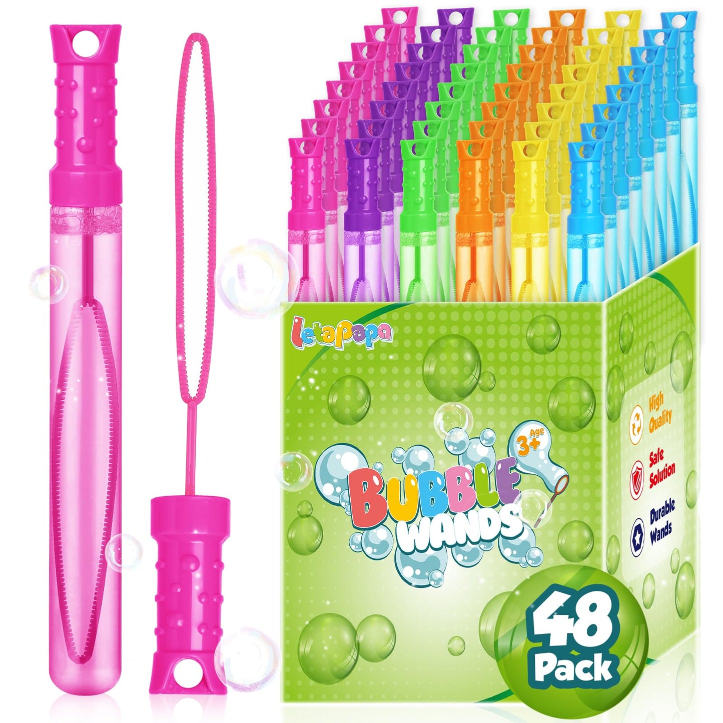 Letapapa Bubble Wand Set – 48 Wands, 6 Colors, Giant 2oz Bubbles