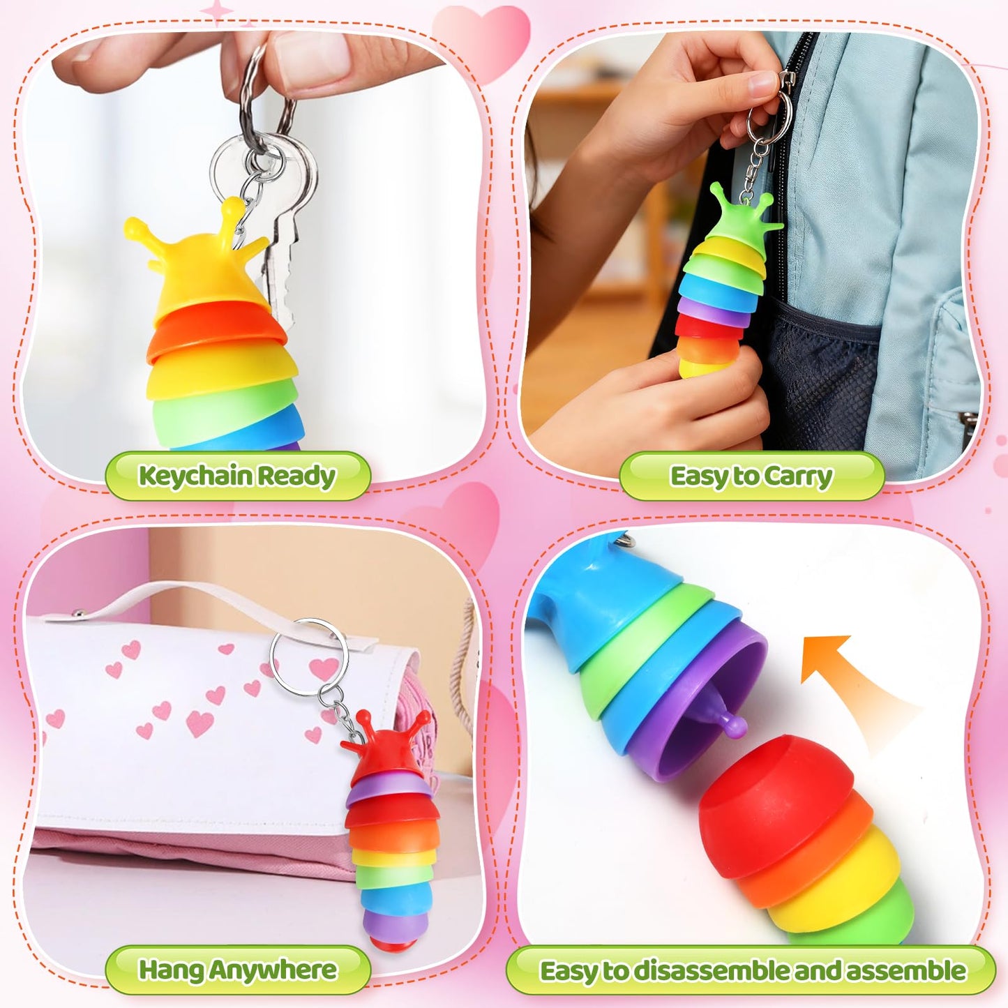 Letapapa Valentine’s Day Cards for Kids – 24-Pack with Fidget Slug Keychains