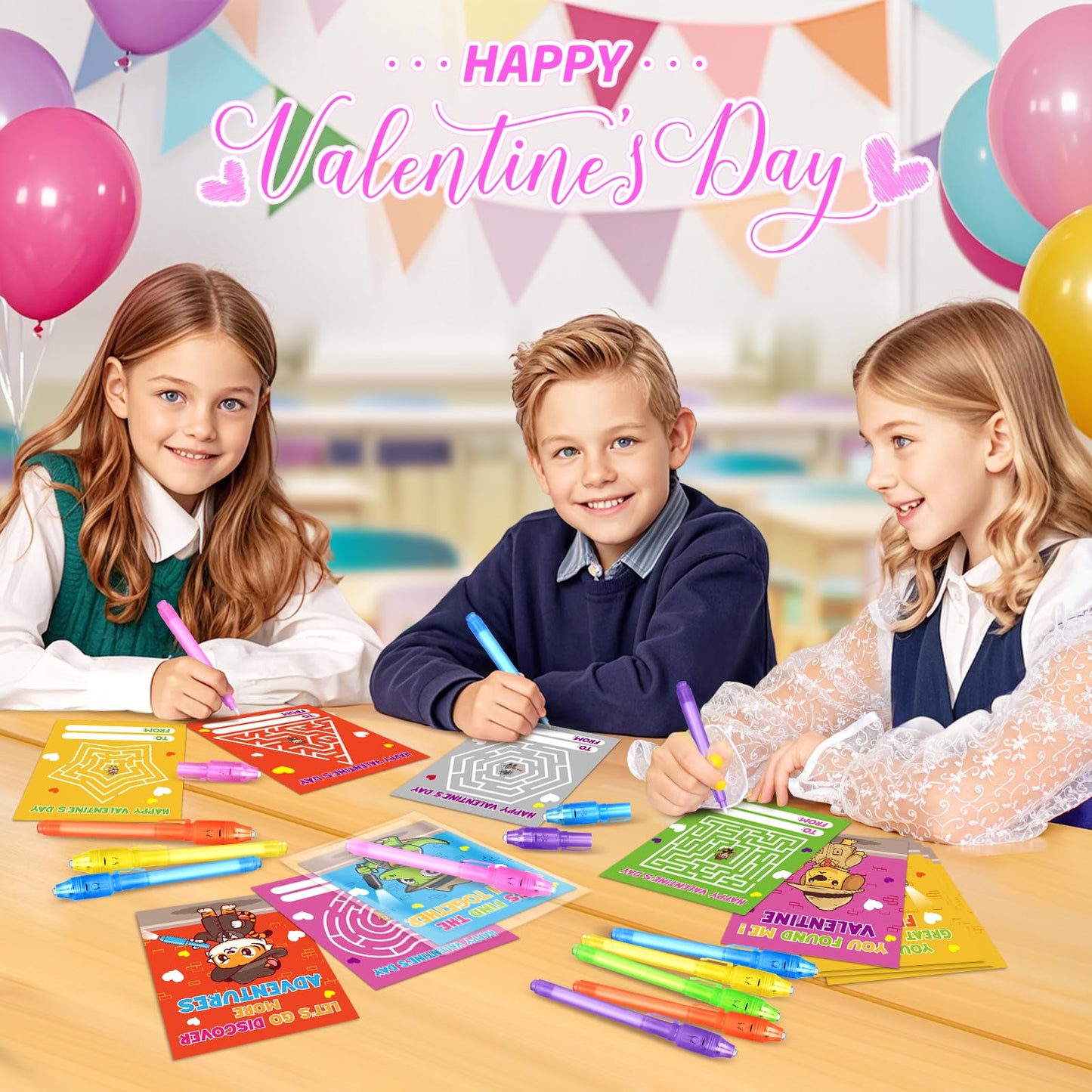 Letapapa 24-Pack Valentines Cards with Invisible Ink Pens – Fun Classroom Exchange Gifts for Kids