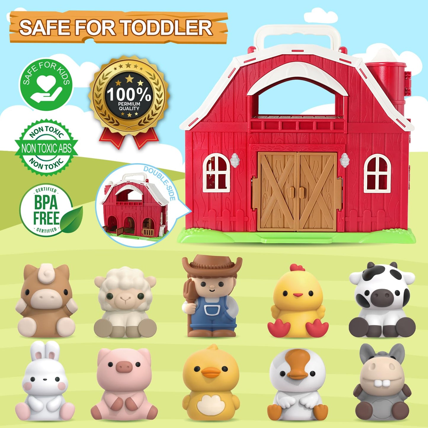 Letapapa Farm Animals Big Barn Toy for 1-3 Year Olds | Montessori Farm Playset
