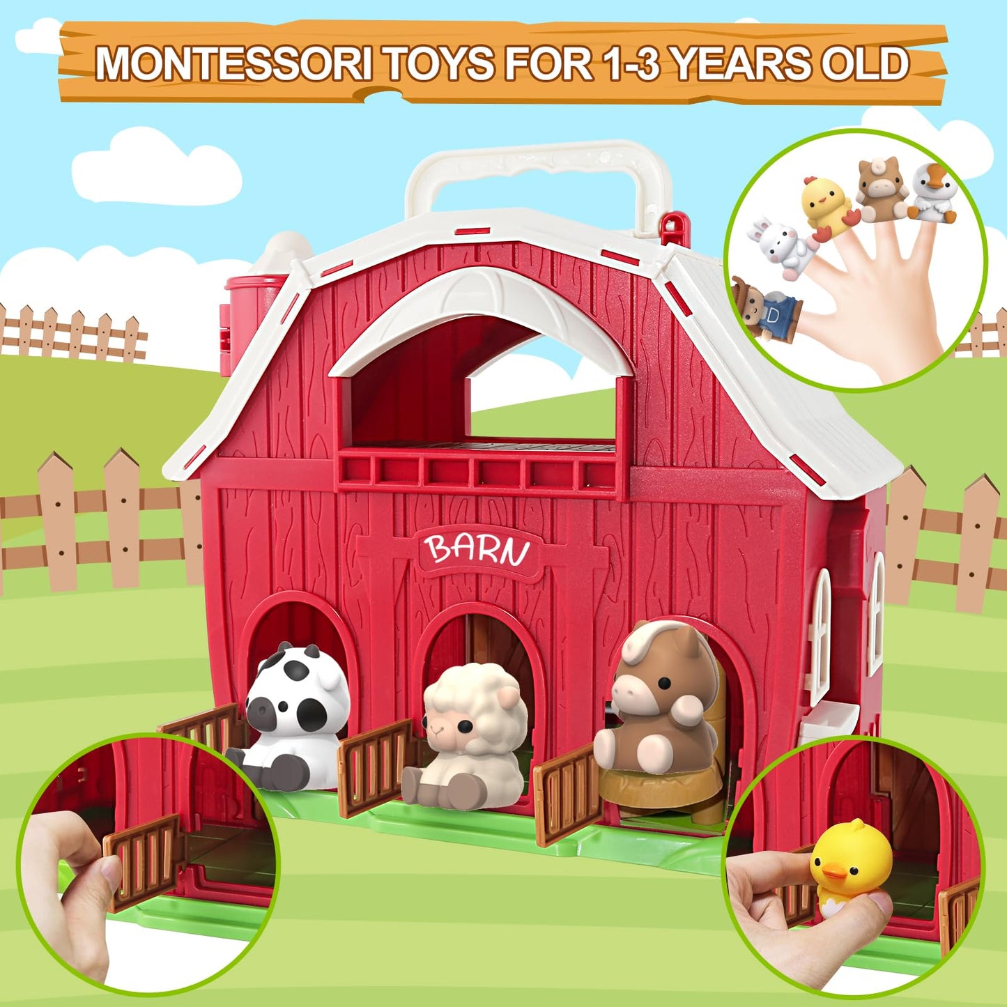 Letapapa Farm Animals Big Barn Toy for 1-3 Year Olds | Montessori Farm Playset