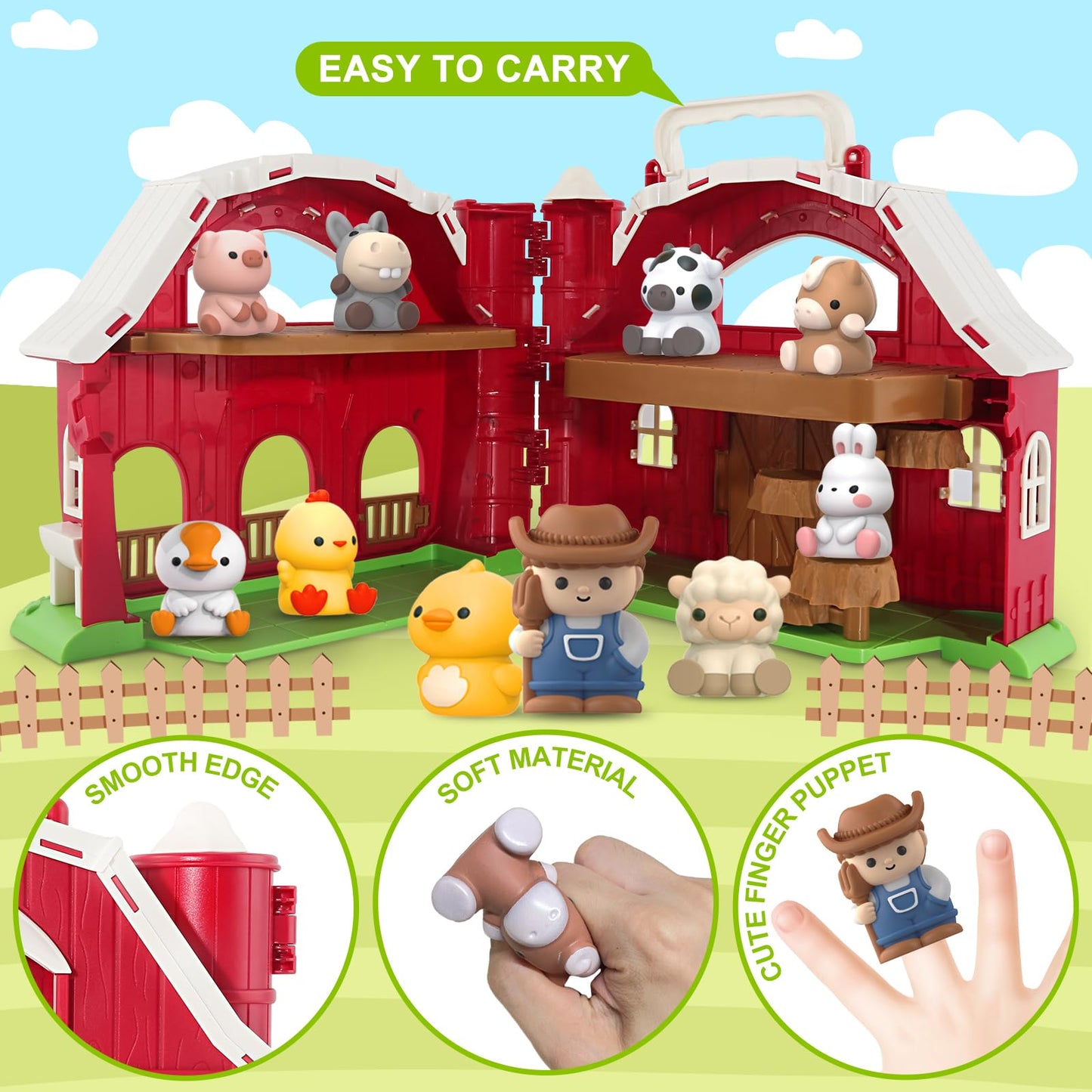 Letapapa Farm Animals Big Barn Toy for 1-3 Year Olds | Montessori Farm Playset