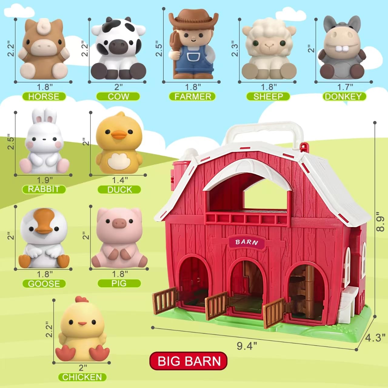 Letapapa Farm Animals Big Barn Toy for 1-3 Year Olds | Montessori Farm Playset