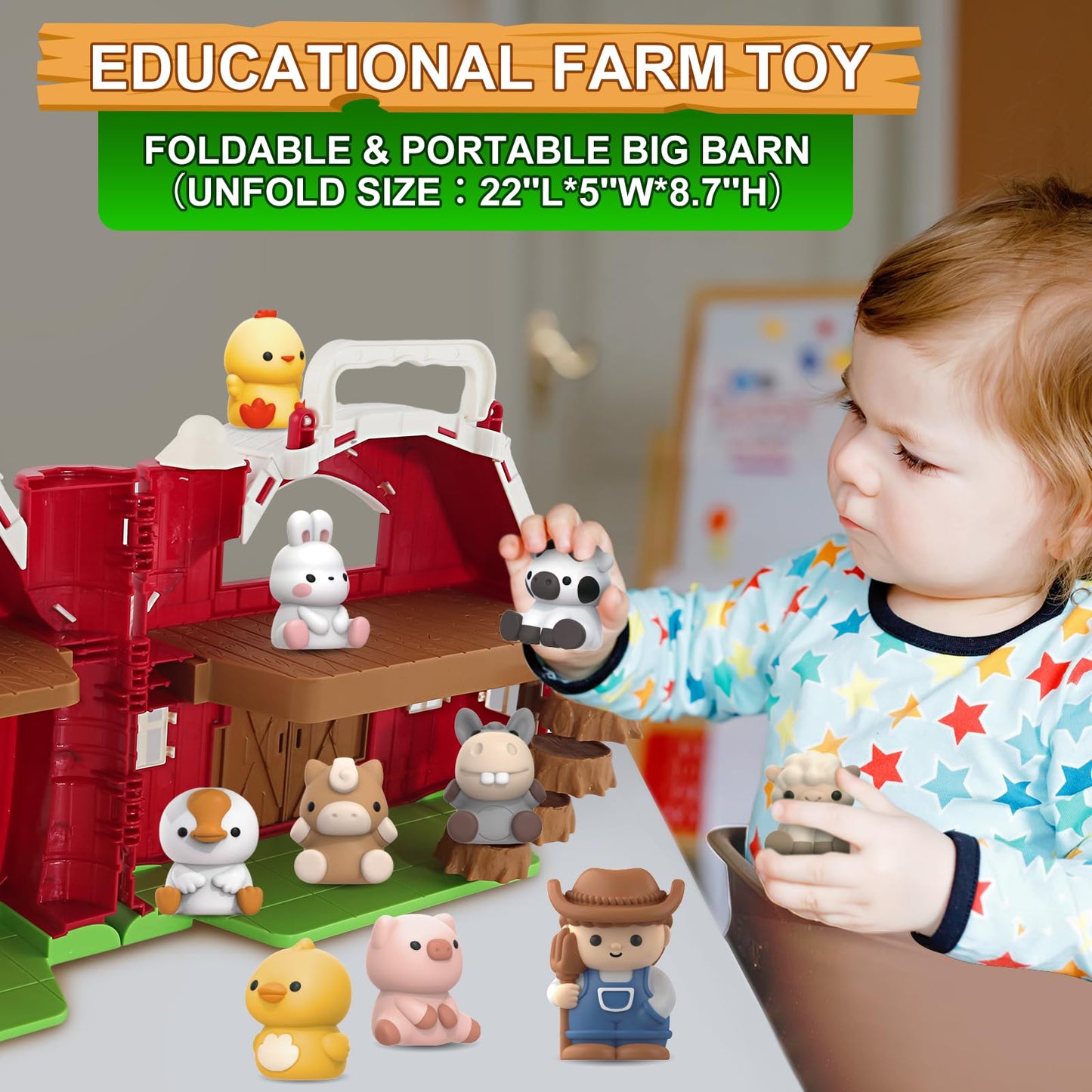 Letapapa Farm Animals Big Barn Toy for 1-3 Year Olds | Montessori Farm Playset