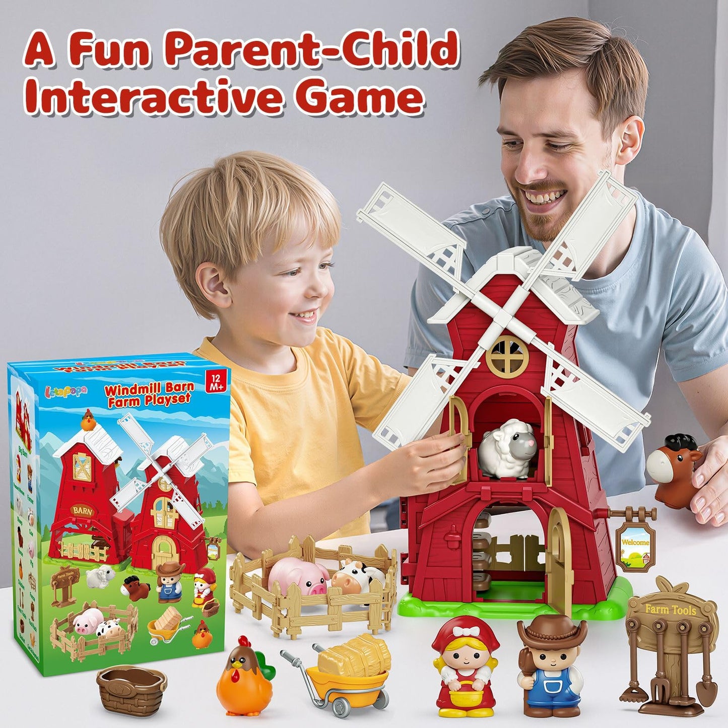 Letapapa Farm Windmill Barn Toddler Toys for 1-3 Years | Montessori Farm Playset with Animals & Accessories