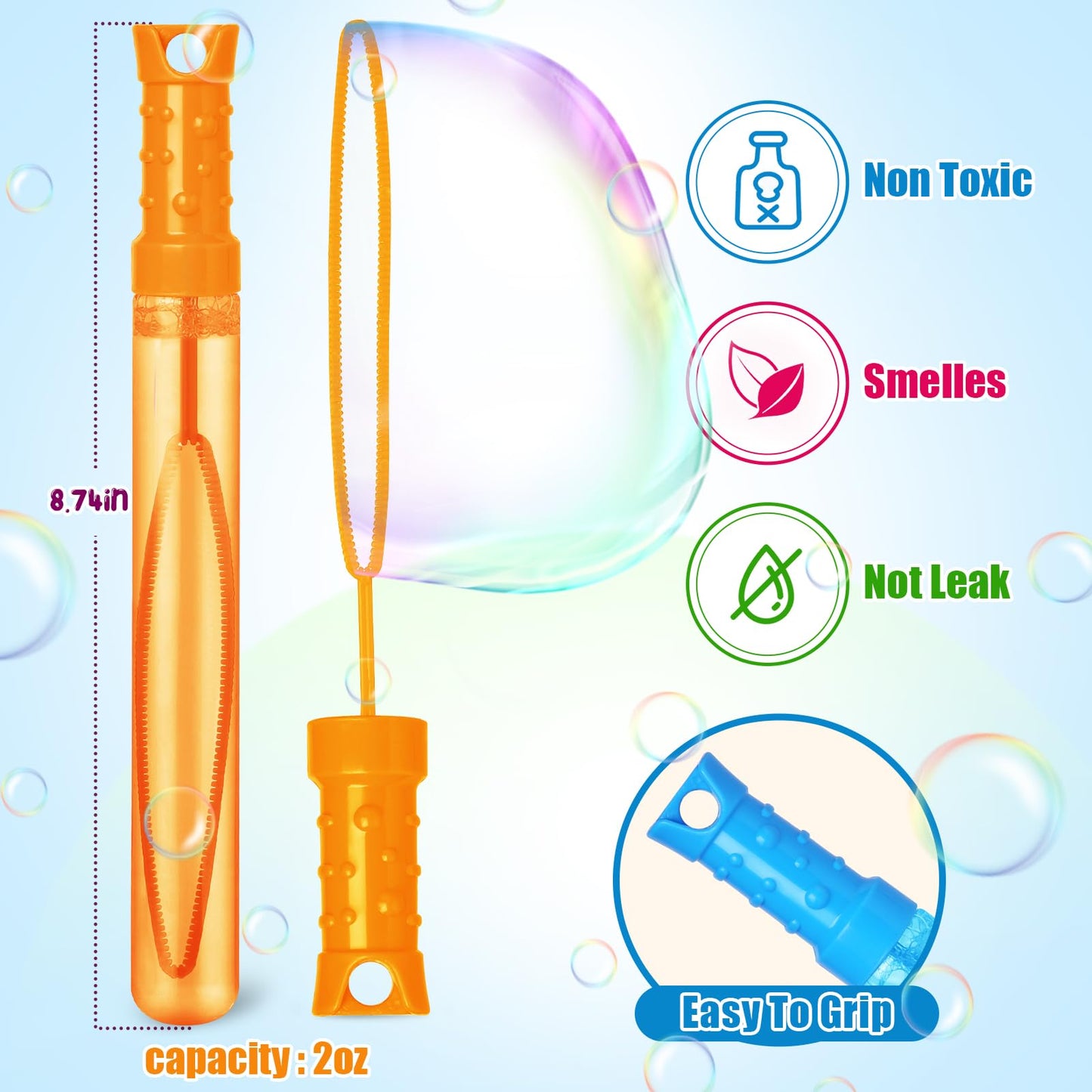 Letapapa Bubble Wand Set – 60 Pcs Bulk, Six Colors, Party Favors for Kids